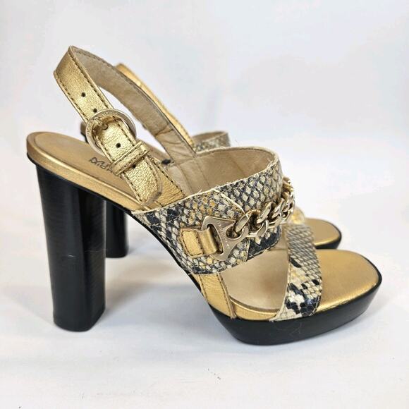 Michael Kors Sandal Women 7M Gold Snake Animal High Heel Chunky Boho Y2K 4.5"H - Picture 1 of 9